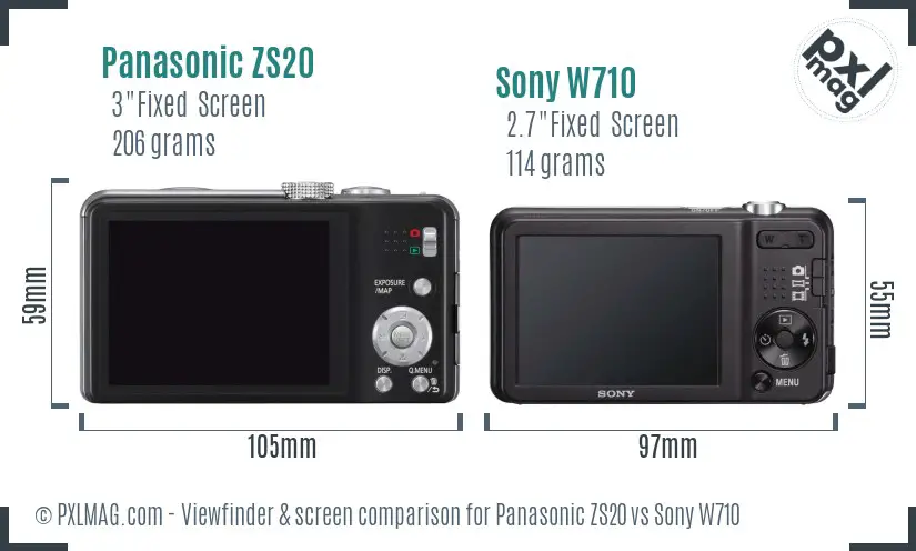 Panasonic ZS20 vs Sony W710 Screen and Viewfinder comparison