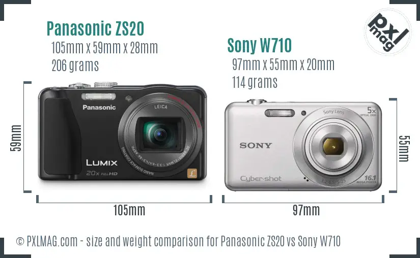 Panasonic ZS20 vs Sony W710 size comparison