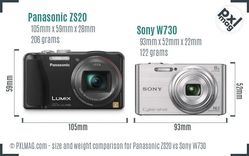 Panasonic ZS20 vs Sony W730 size comparison Panasonic ZS20 vs Sony W730 size comparison