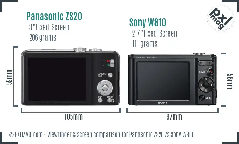 Panasonic ZS20 vs Sony W810 Screen and Viewfinder comparison