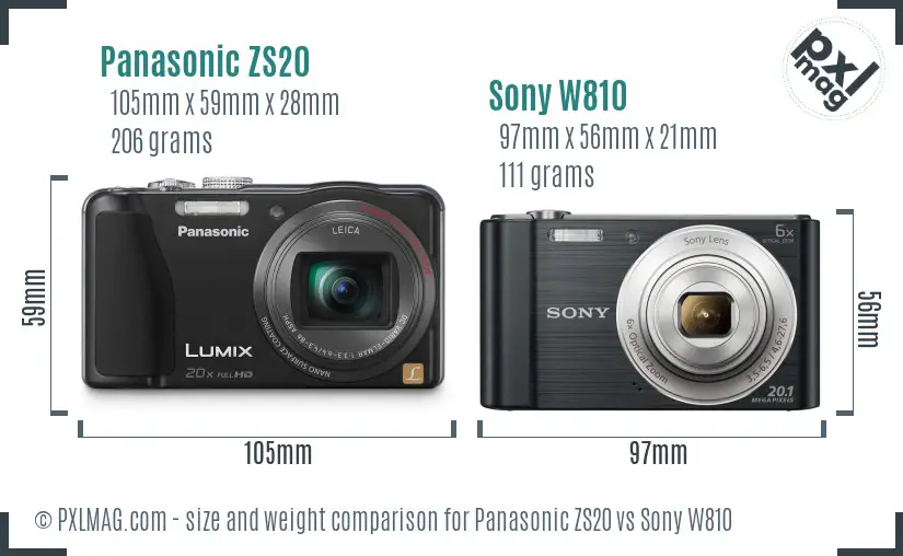 Panasonic ZS20 vs Sony W810 size comparison