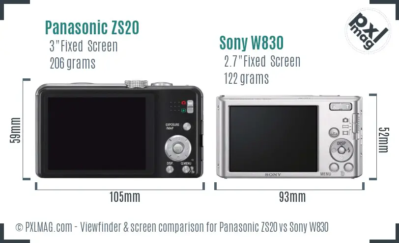 Panasonic ZS20 vs Sony W830 Screen and Viewfinder comparison Panasonic ZS20 vs Sony W830 Screen and Viewfinder comparison