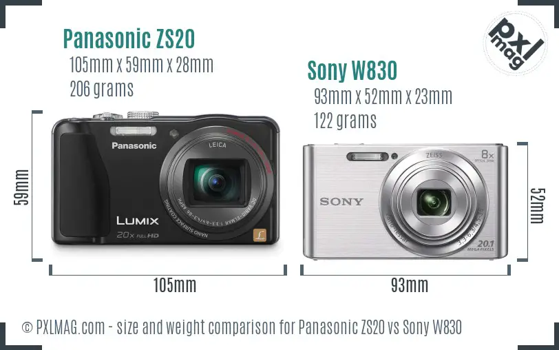 Panasonic ZS20 vs Sony W830 size comparison Panasonic ZS20 vs Sony W830 size comparison