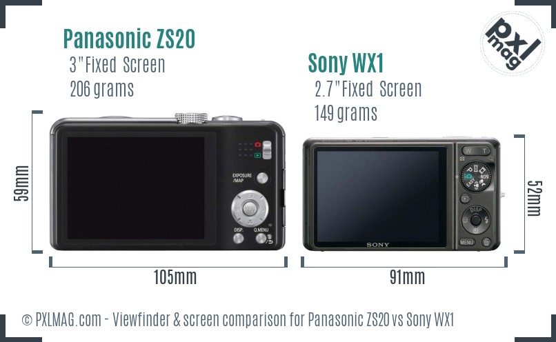 Panasonic ZS20 vs Sony WX1 Screen and Viewfinder comparison