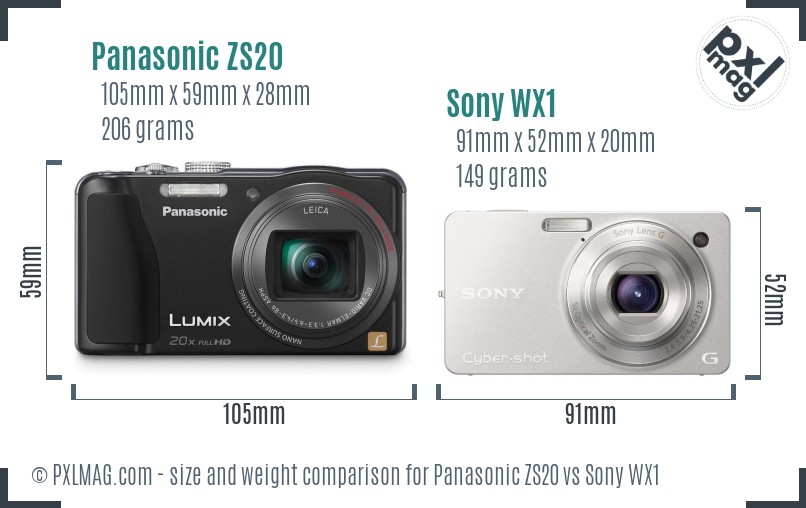 Panasonic ZS20 vs Sony WX1 size comparison