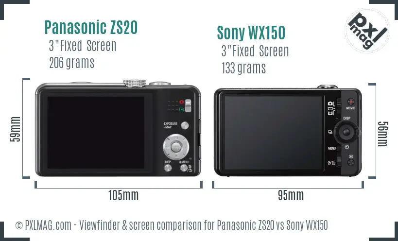 Panasonic ZS20 vs Sony WX150 Screen and Viewfinder comparison