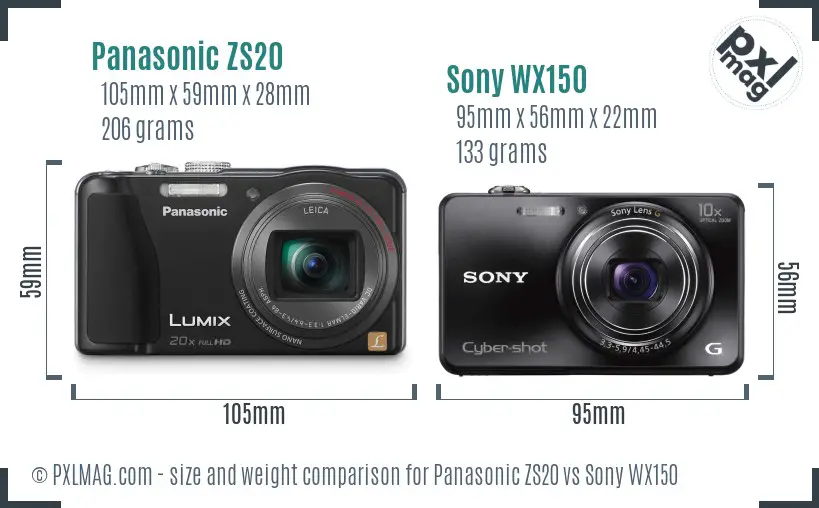 Panasonic ZS20 vs Sony WX150 size comparison