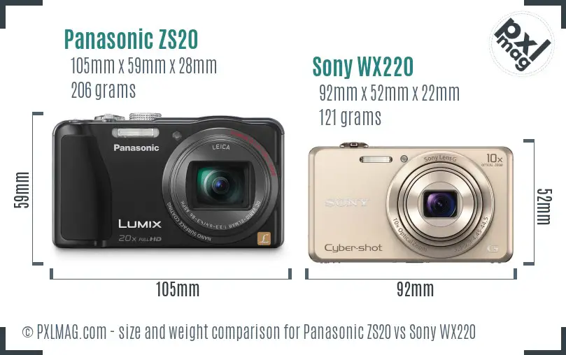 Panasonic ZS20 vs Sony WX220 size comparison Panasonic ZS20 vs Sony WX220 size comparison