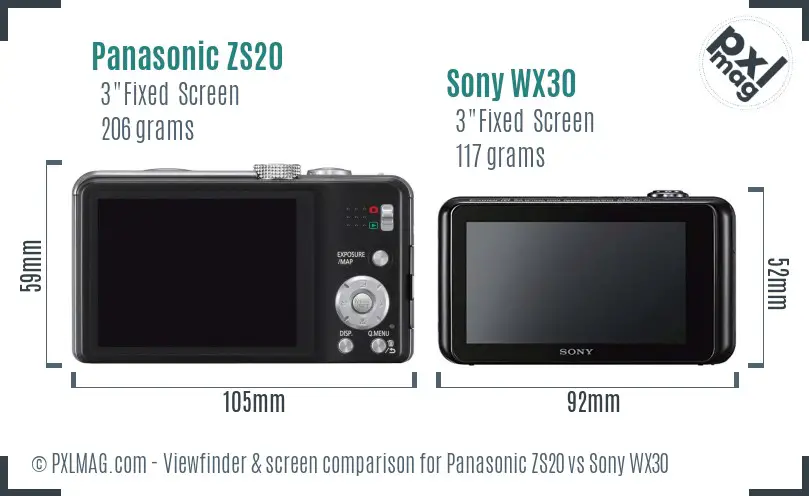 Panasonic ZS20 vs Sony WX30 Screen and Viewfinder comparison