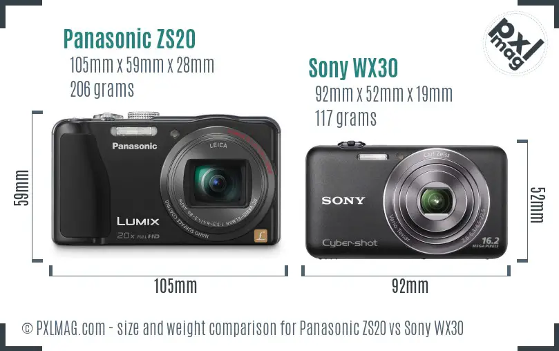 Panasonic ZS20 vs Sony WX30 size comparison