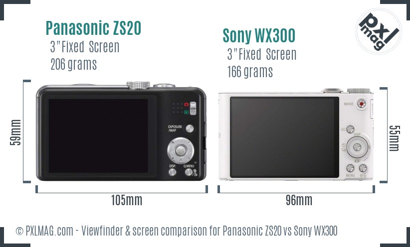 Panasonic ZS20 vs Sony WX300 Screen and Viewfinder comparison