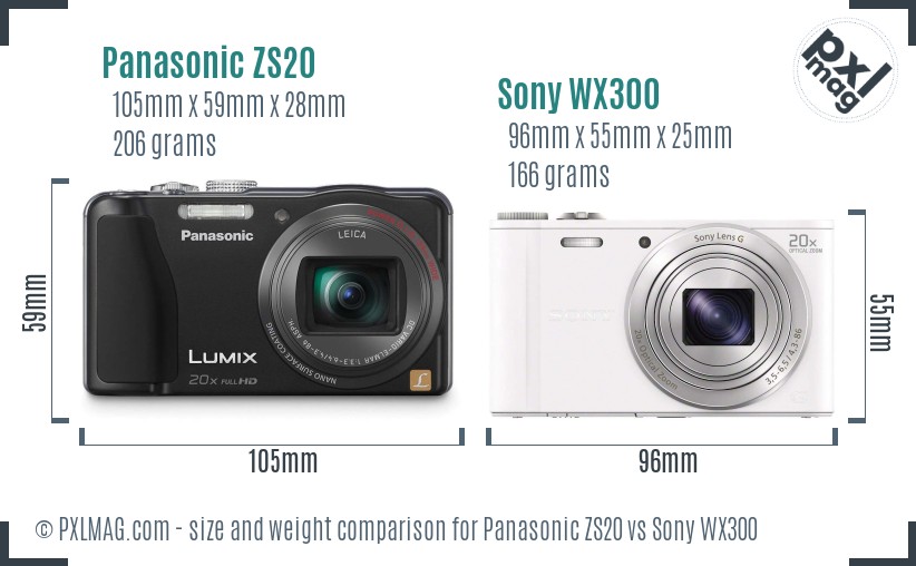 Panasonic ZS20 vs Sony WX300 size comparison