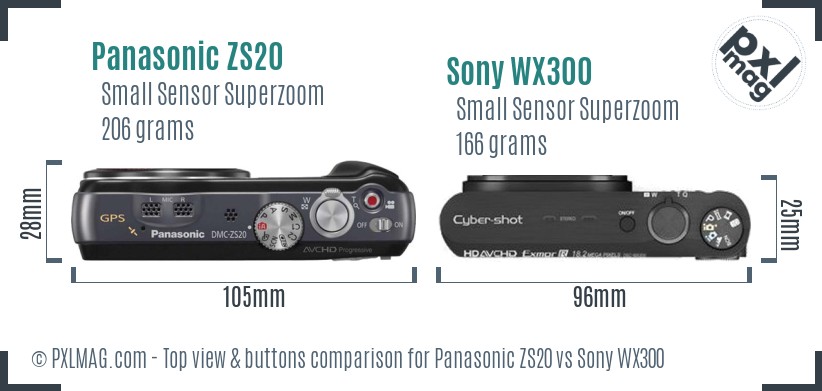 Panasonic ZS20 vs Sony WX300 top view buttons comparison
