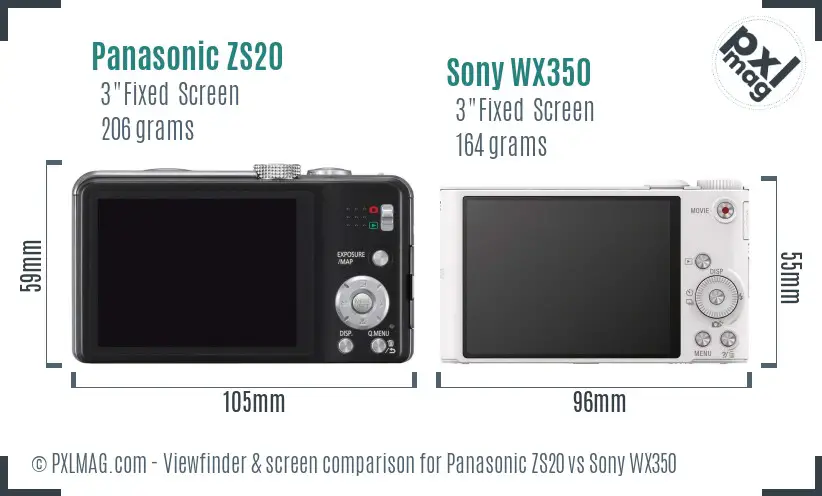 Panasonic ZS20 vs Sony WX350 Screen and Viewfinder comparison