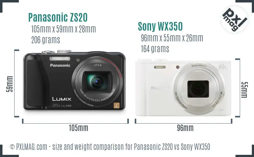 Panasonic ZS20 vs Sony WX350 size comparison