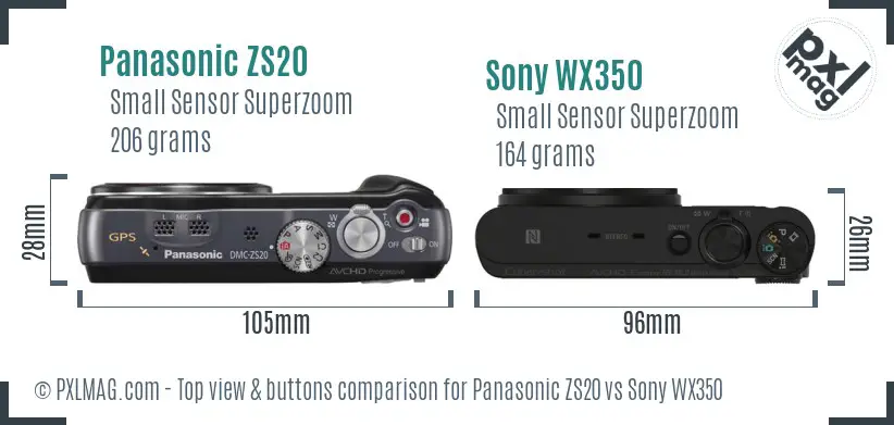 Panasonic ZS20 vs Sony WX350 top view buttons comparison