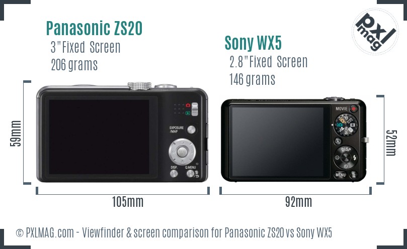 Panasonic ZS20 vs Sony WX5 Screen and Viewfinder comparison