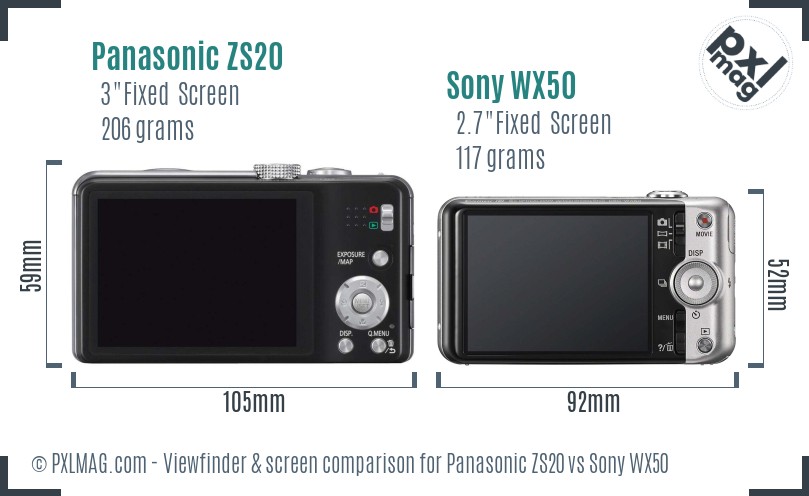 Panasonic ZS20 vs Sony WX50 Screen and Viewfinder comparison
