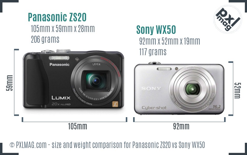 Panasonic ZS20 vs Sony WX50 size comparison