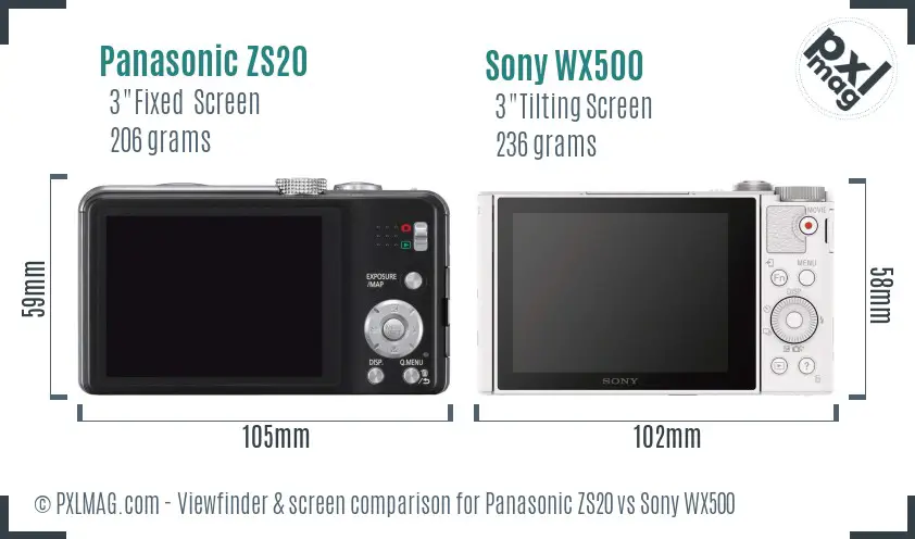 Panasonic ZS20 vs Sony WX500 Screen and Viewfinder comparison