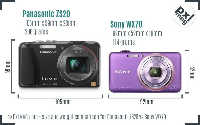 Panasonic ZS20 vs Sony WX70 size comparison Panasonic ZS20 vs Sony WX70 size comparison