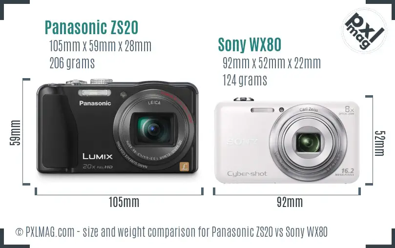 Panasonic ZS20 vs Sony WX80 size comparison Panasonic ZS20 vs Sony WX80 size comparison