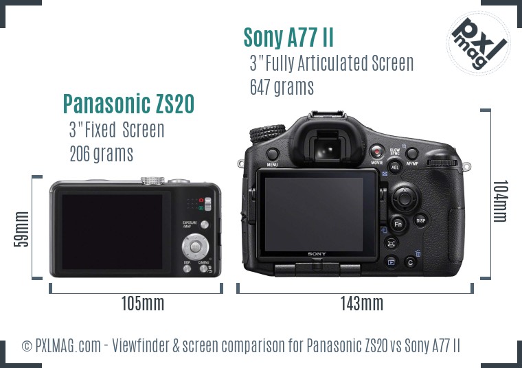 Panasonic ZS20 vs Sony A77 II Screen and Viewfinder comparison