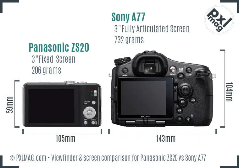 Panasonic ZS20 vs Sony A77 Screen and Viewfinder comparison