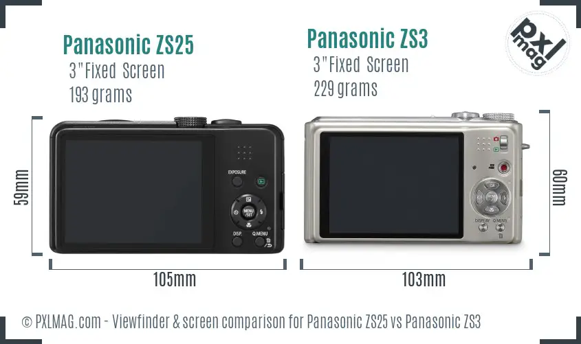 Panasonic ZS25 vs Panasonic ZS3 Screen and Viewfinder comparison