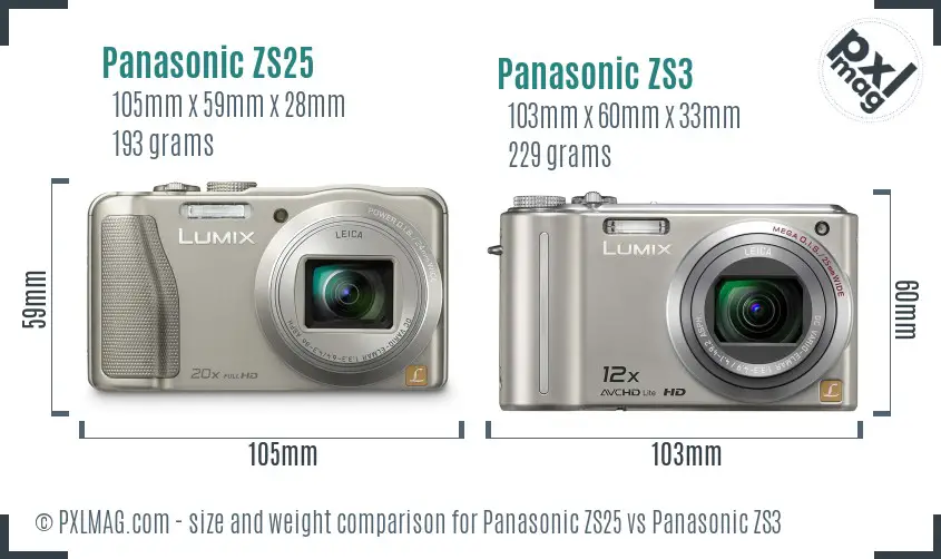Panasonic ZS25 vs Panasonic ZS3 size comparison