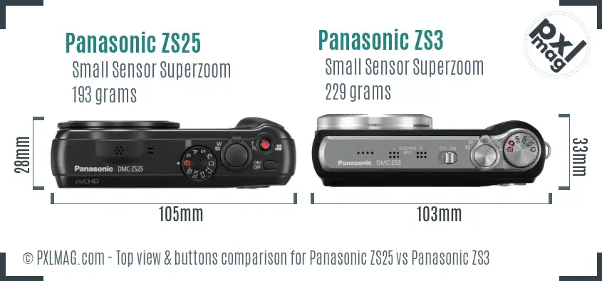 Panasonic ZS25 vs Panasonic ZS3 top view buttons comparison