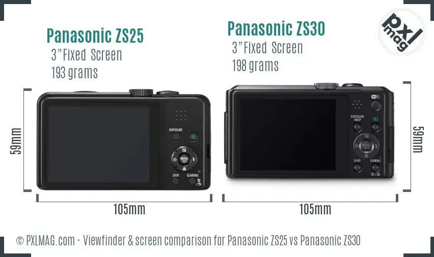 Panasonic ZS25 vs Panasonic ZS30 Screen and Viewfinder comparison