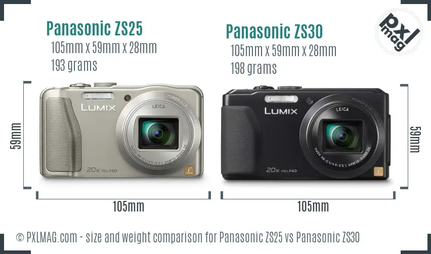 Panasonic ZS25 vs Panasonic ZS30 size comparison