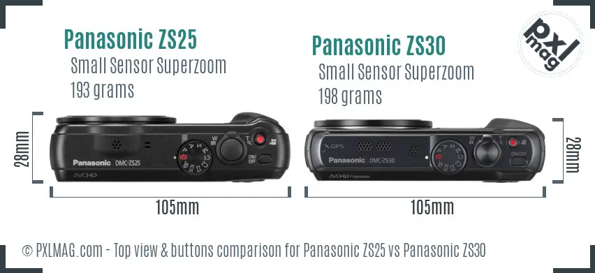 Panasonic ZS25 vs Panasonic ZS30 top view buttons comparison