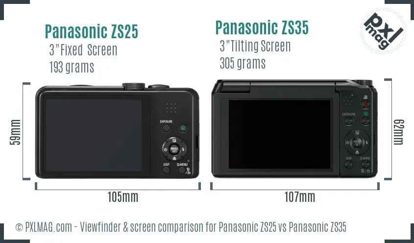 Panasonic ZS25 vs Panasonic ZS35 Screen and Viewfinder comparison