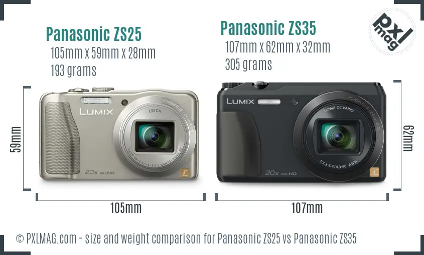 Panasonic ZS25 vs Panasonic ZS35 size comparison
