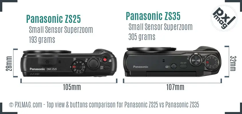 Panasonic ZS25 vs Panasonic ZS35 top view buttons comparison