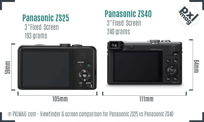 Panasonic ZS25 vs Panasonic ZS40 Screen and Viewfinder comparison