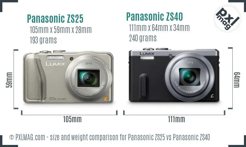 Panasonic ZS25 vs Panasonic ZS40 size comparison