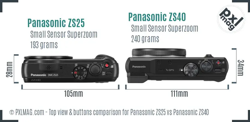 Panasonic ZS25 vs Panasonic ZS40 top view buttons comparison