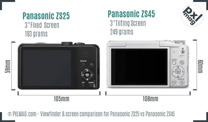 Panasonic ZS25 vs Panasonic ZS45 Screen and Viewfinder comparison