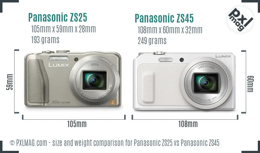 Panasonic ZS25 vs Panasonic ZS45 size comparison
