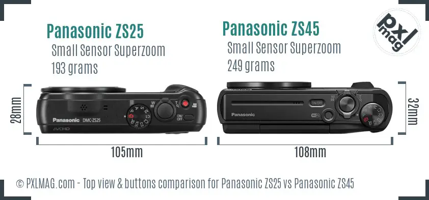 Panasonic ZS25 vs Panasonic ZS45 top view buttons comparison