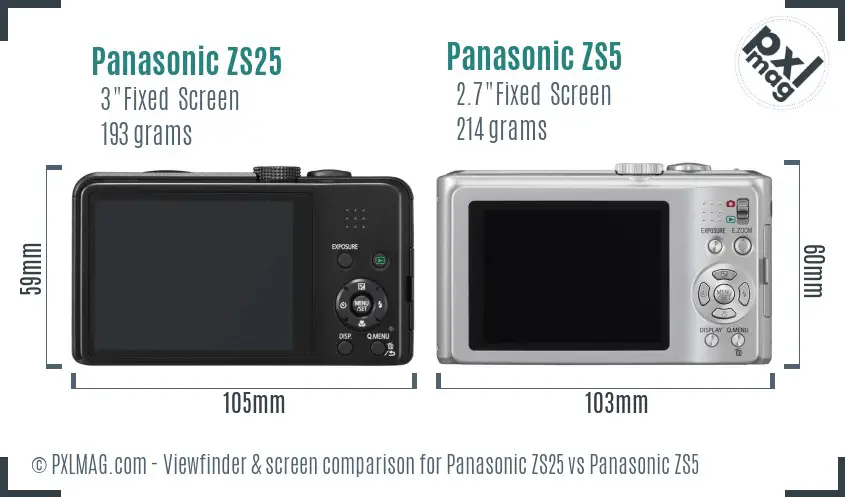 Panasonic ZS25 vs Panasonic ZS5 Screen and Viewfinder comparison