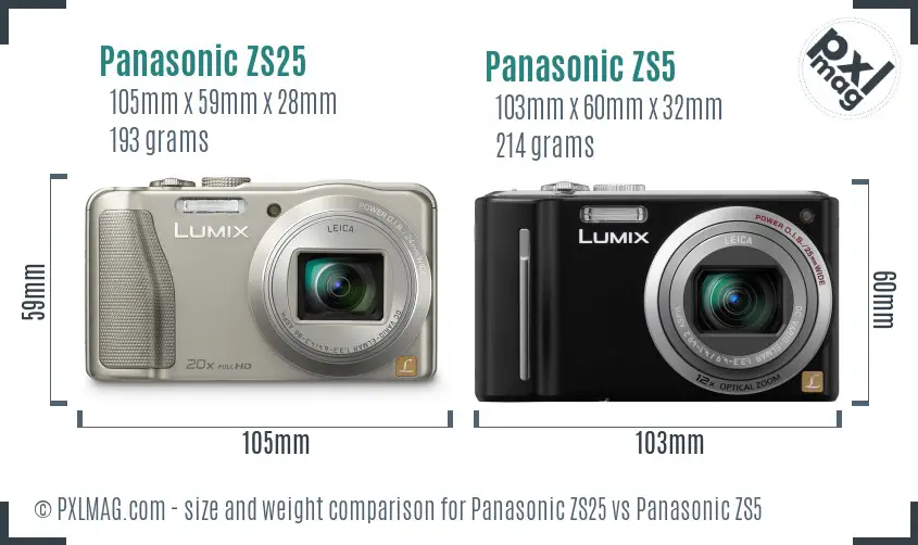 Panasonic ZS25 vs Panasonic ZS5 size comparison