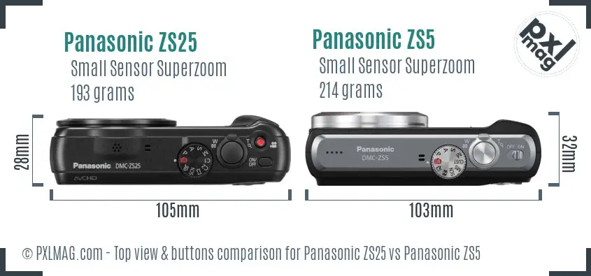 Panasonic ZS25 vs Panasonic ZS5 top view buttons comparison