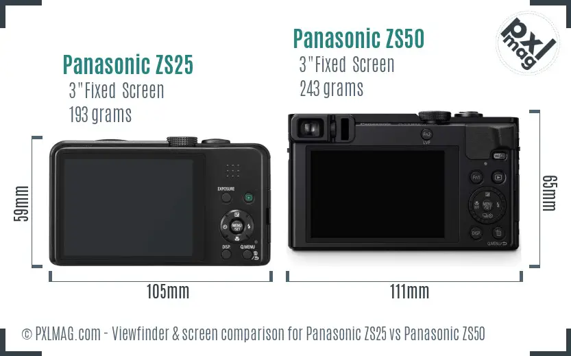 Panasonic ZS25 vs Panasonic ZS50 Screen and Viewfinder comparison
