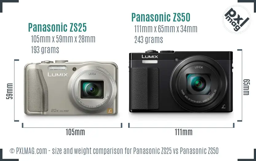 Panasonic ZS25 vs Panasonic ZS50 size comparison