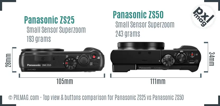 Panasonic ZS25 vs Panasonic ZS50 top view buttons comparison