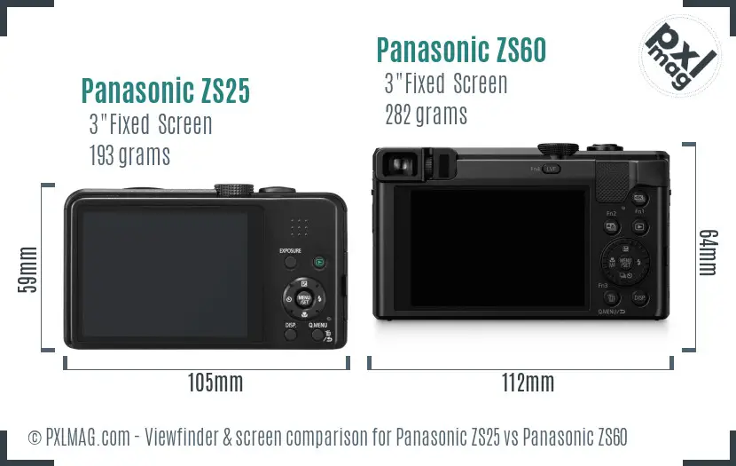 Panasonic ZS25 vs Panasonic ZS60 Screen and Viewfinder comparison